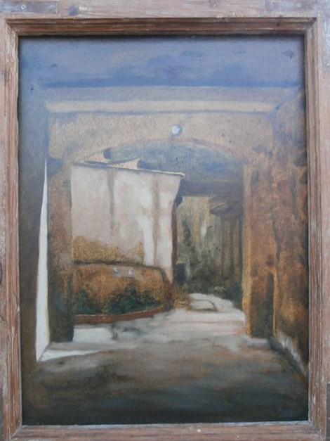 Living room painting by Jan Bembenista titled The gate