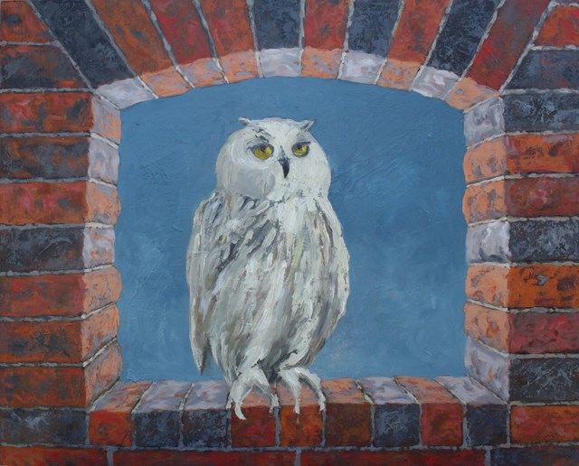 Living room painting by Jan Bembenista titled Owl