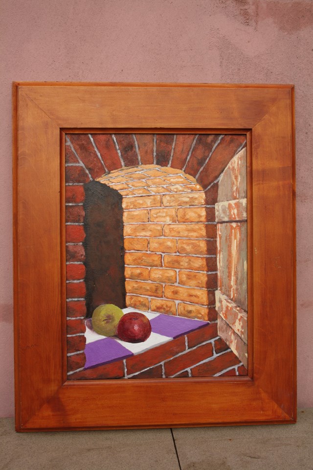Living room painting by Jan Bembenista titled Cellar apples
