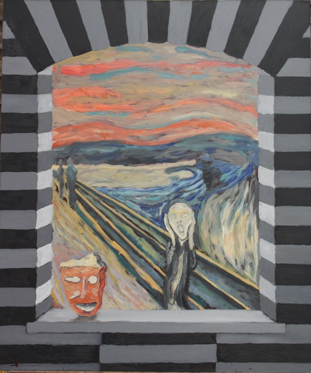 Living room painting by Jan Bembenista titled Moja interpretacja obrazu Muncha ,,Krzyk''