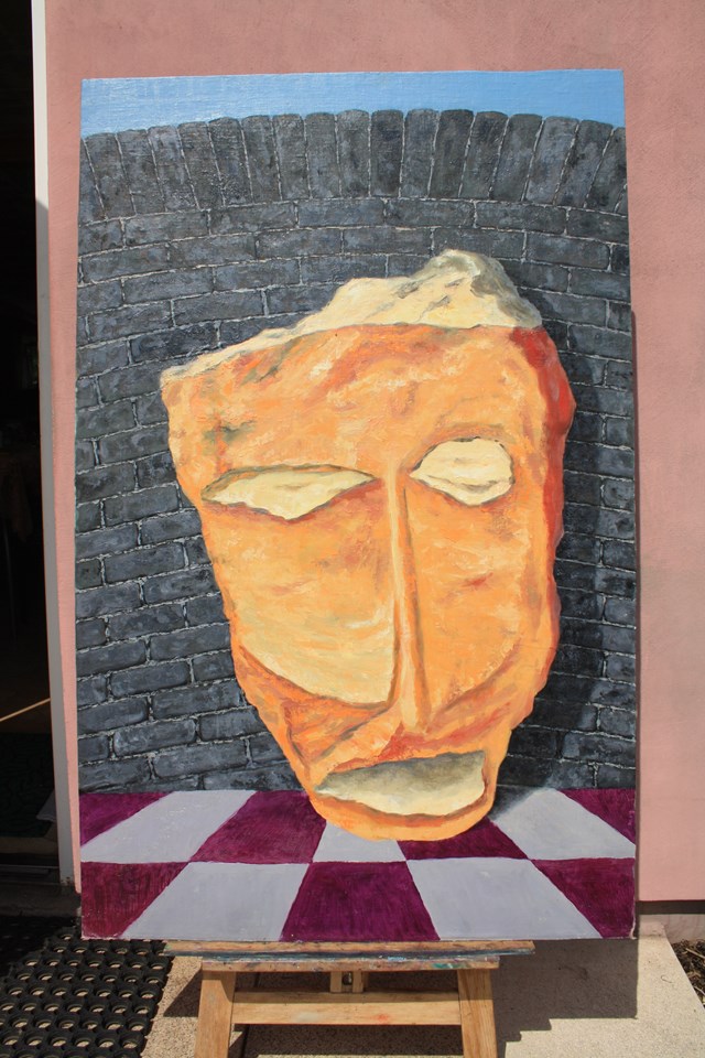 Obraz do salonu artysty Jan Bembenista pod tytułem Ceglana twarz-na wybiegu.