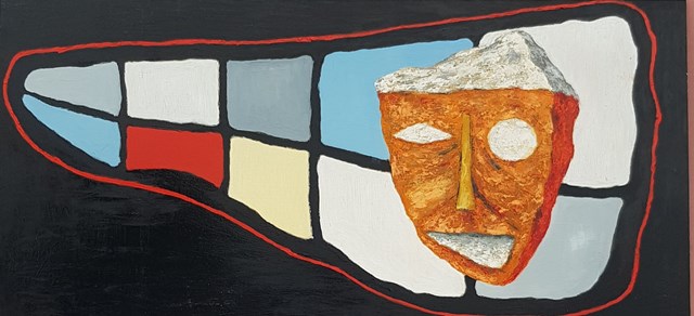 Living room painting by Jan Bembenista titled Ceglana twarz -pożarta przez samą siebie
