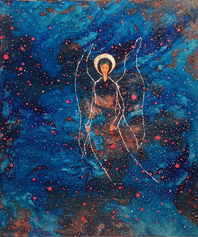 Obraz do salonu artysty Jan Bembenista pod tytułem Anioł w kosmosie