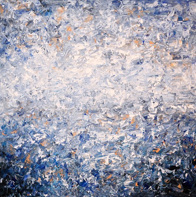 Living room painting by Iwona Gabryś titled Composition in navy blue and white no. 191