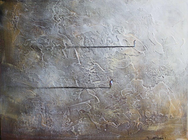 Living room painting by Filip Łoziński titled Walking on an old wall