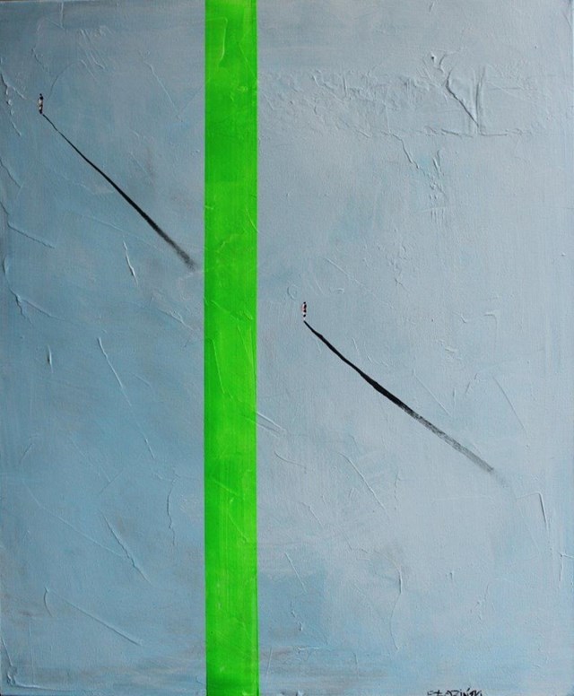 Living room painting by Filip Łoziński titled Composition divided by a green stripe