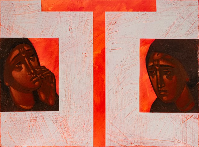 Living room painting by Sylwia Perczak titled Testament from the Cross