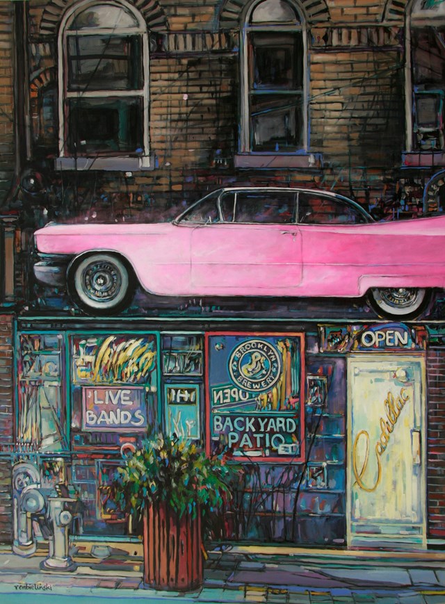 Living room painting by Piotr Rembieliński titled Cadillac Bar