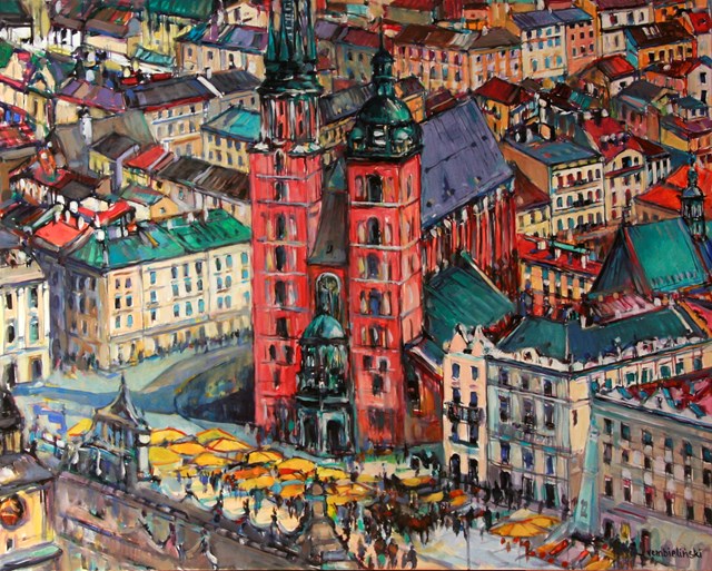 Living room painting by Piotr Rembieliński titled Krakow,  Main Market Square
