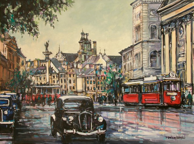 Living room painting by Piotr Rembieliński titled Warsaw, Castle Square