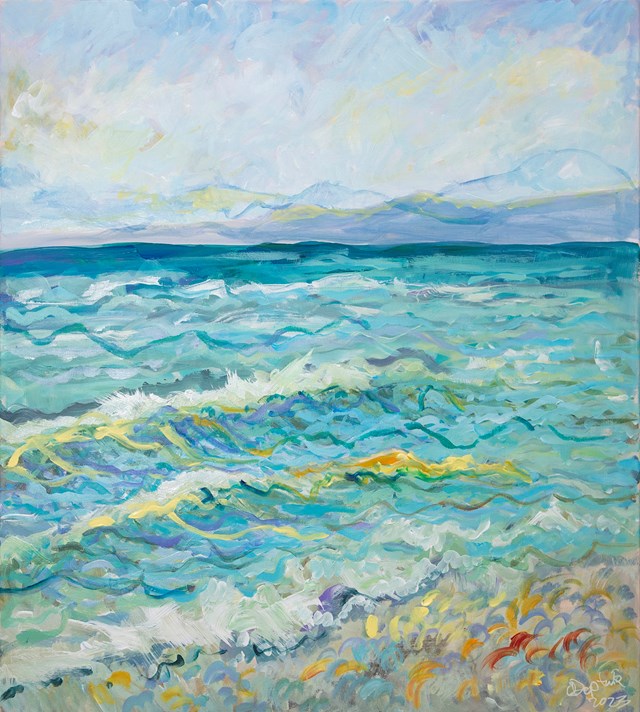 Living room painting by Olga Deptuła titled Aegean Sea