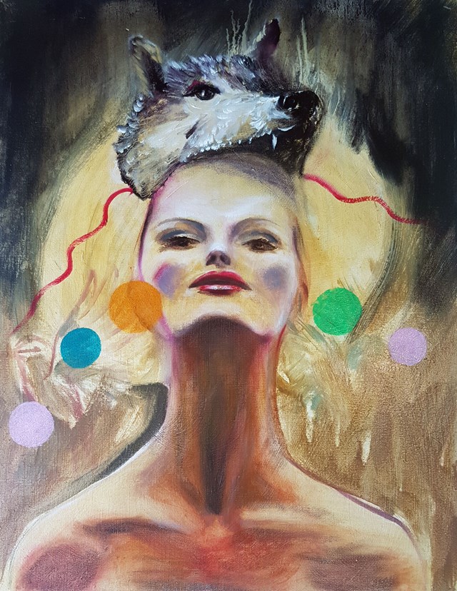 Obraz do salonu artysty Katarzyna Rymarz pod tytułem Kobieta z maską wilka
