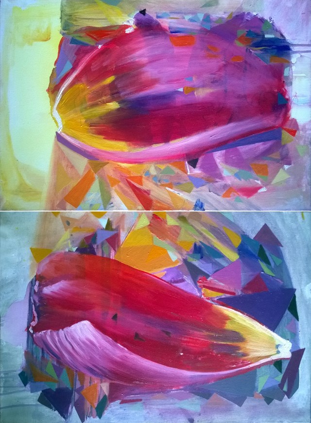 Living room painting by Katarzyna Rymarz titled Intensity, diptych