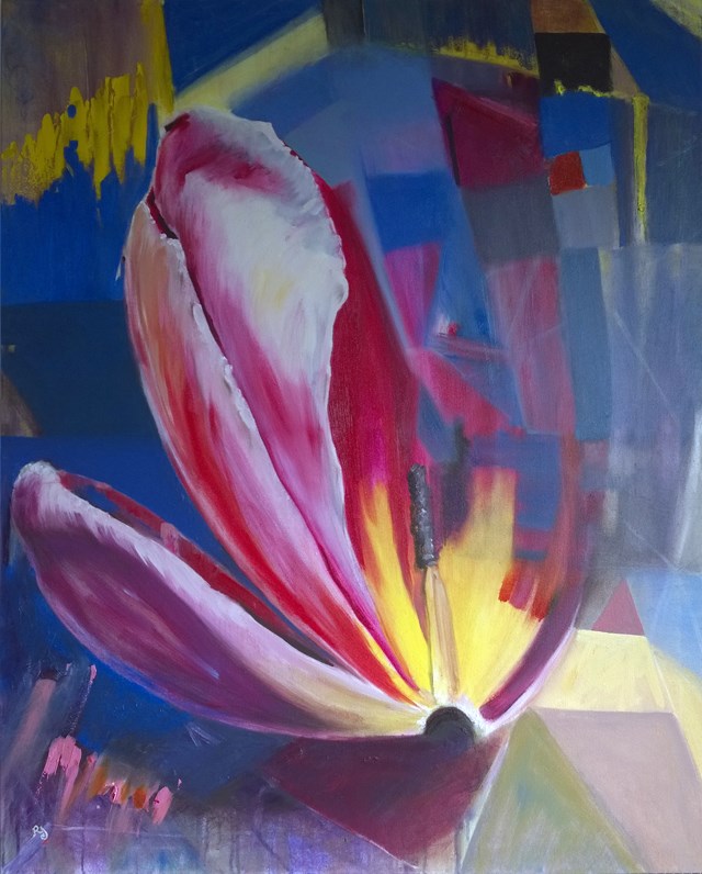 Living room painting by Katarzyna Rymarz titled  Puzzle with a tulip