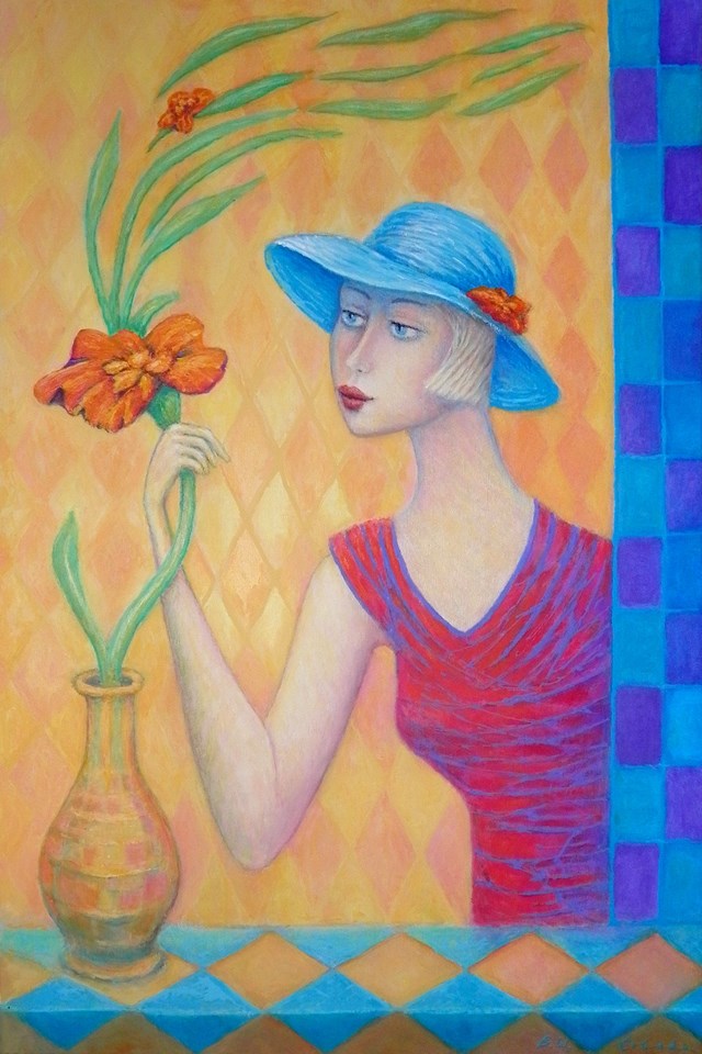 Obraz do salonu artysty Bohdan Wincenty Łoboda pod tytułem Kobieta i kwiat
