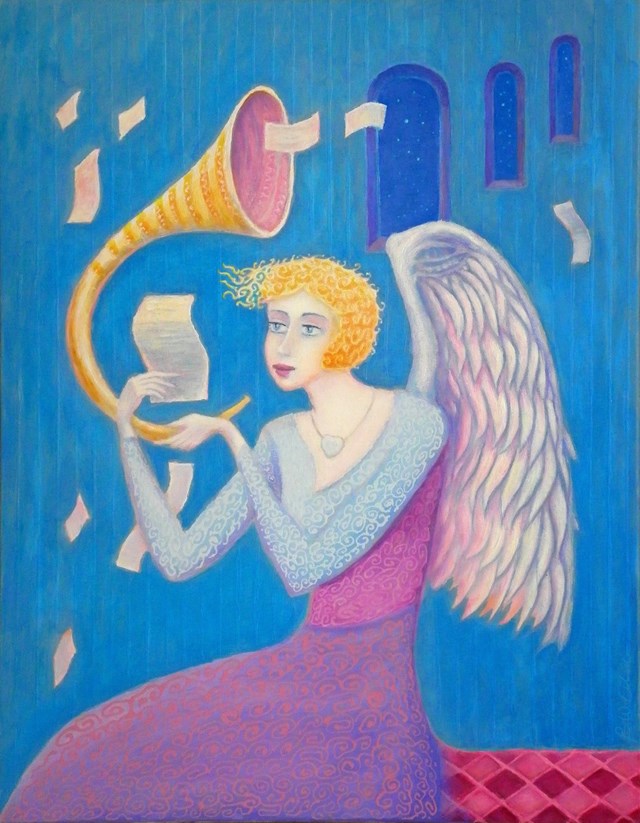 Living room painting by Bohdan Wincenty Łoboda titled Angel - a letter