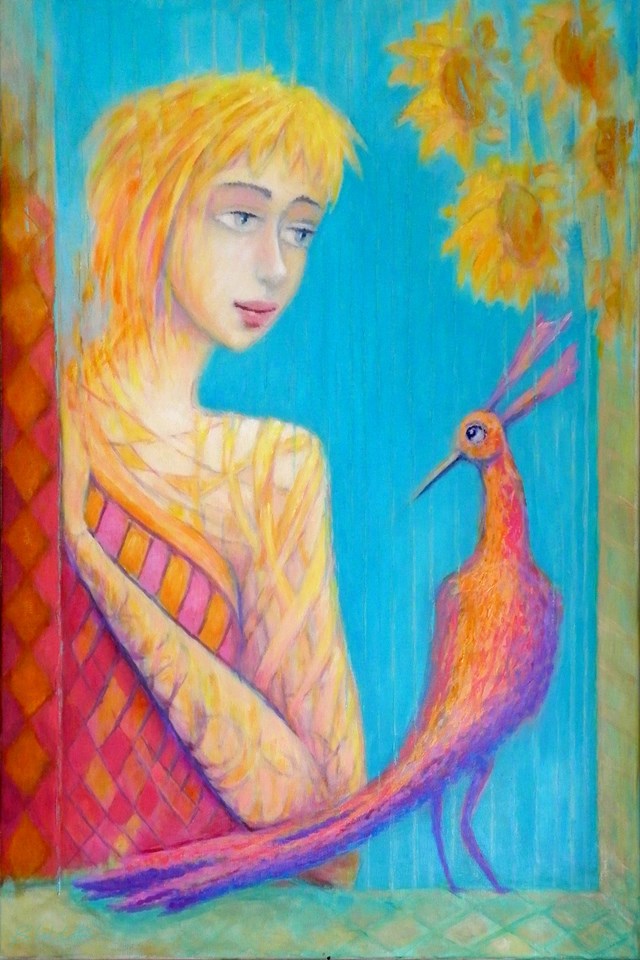 Obraz do salonu artysty Bohdan Wincenty Łoboda pod tytułem Słoneczniki i ptak
