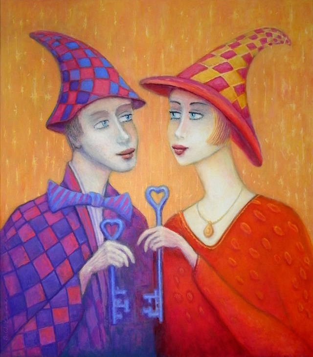 Obraz do salonu artysty Bohdan Wincenty Łoboda pod tytułem Ona i on - klucze