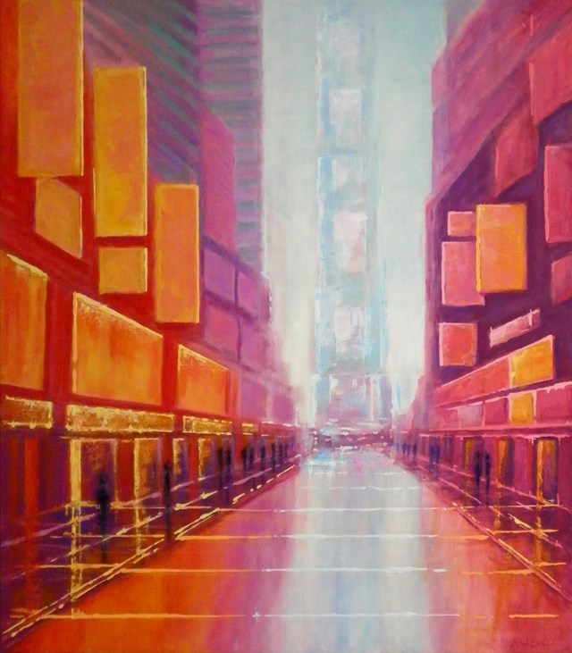 Living room painting by Bohdan Wincenty Łoboda titled Metropolis - shining