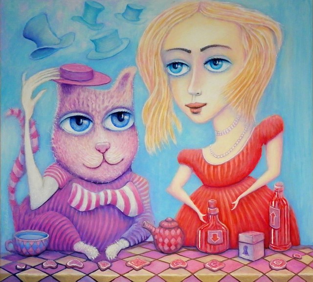 Living room painting by Bohdan Wincenty Łoboda titled Alice in Wonderland - Cat