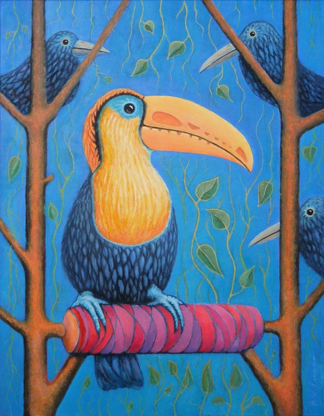 Living room painting by Bohdan Wincenty Łoboda titled Toucan and guests