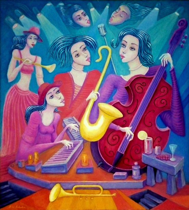 Living room painting by Bohdan Wincenty Łoboda titled Jazz - ladies