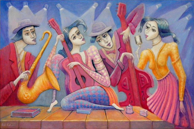 Living room painting by Bohdan Wincenty Łoboda titled Quartet on vacation