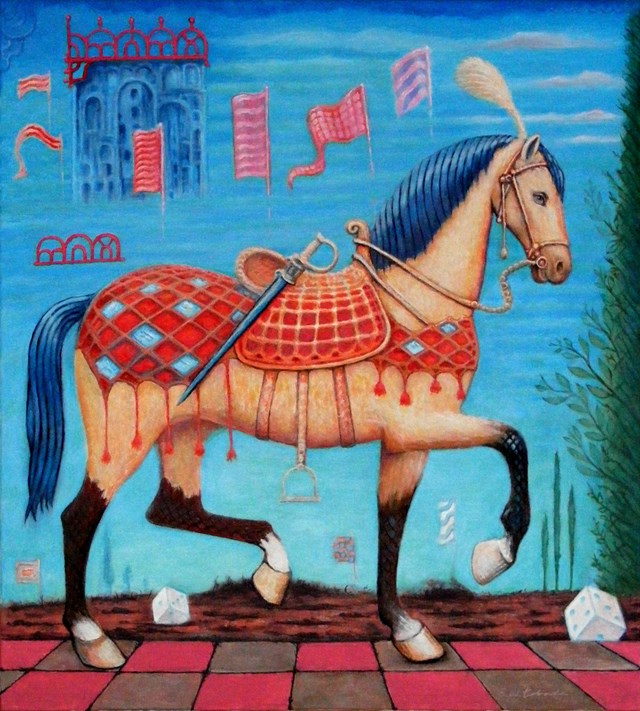 Living room painting by Bohdan Wincenty Łoboda titled Mare in Blue