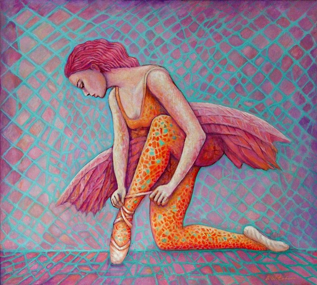 Living room painting by Bohdan Wincenty Łoboda titled Pink Ballerina