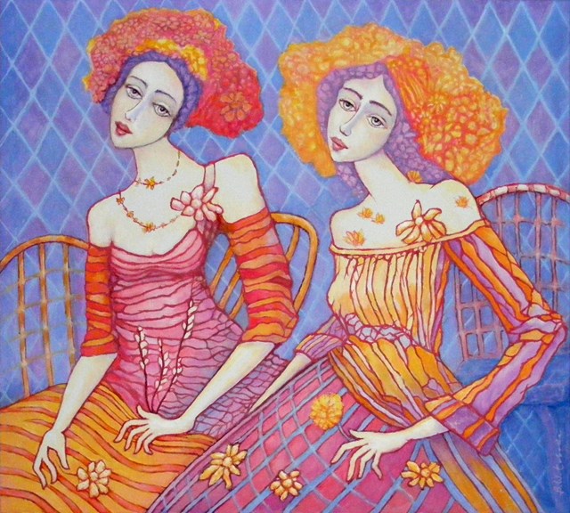 Living room painting by Bohdan Wincenty Łoboda titled Flower women