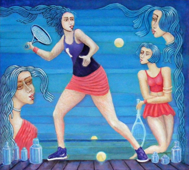 Living room painting by Bohdan Wincenty Łoboda titled Tennis players