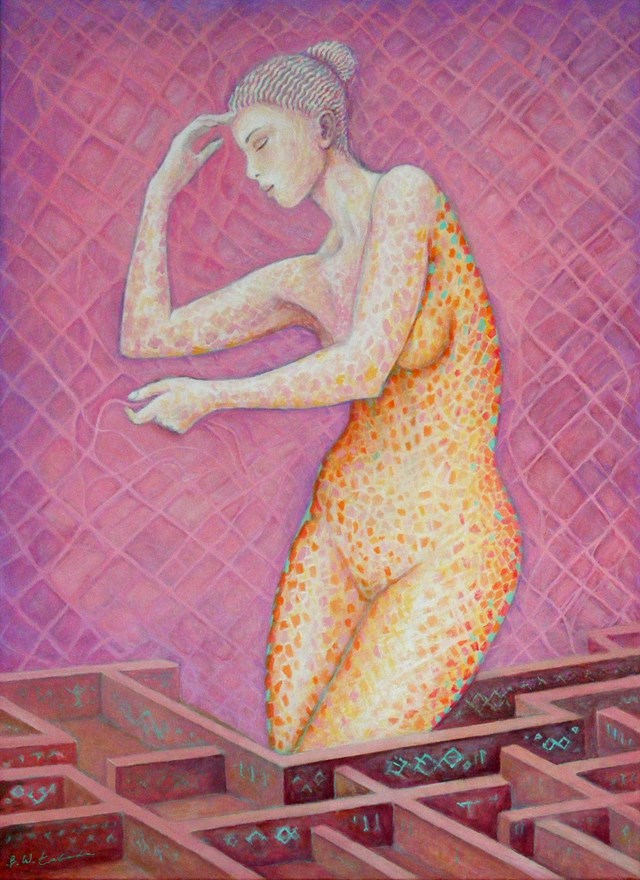Living room painting by Bohdan Wincenty Łoboda titled Pantomime and maze