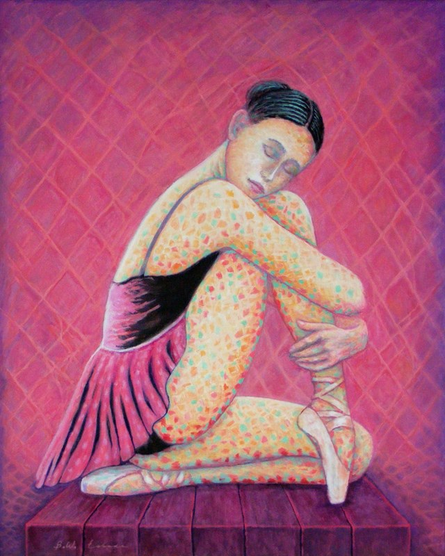 Living room painting by Bohdan Wincenty Łoboda titled Dark pink ballerina