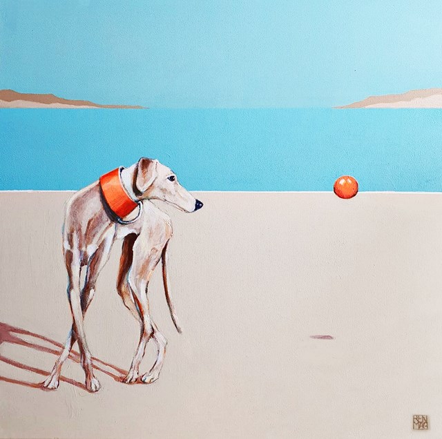 Living room painting by Renata Magda titled Orange ball II