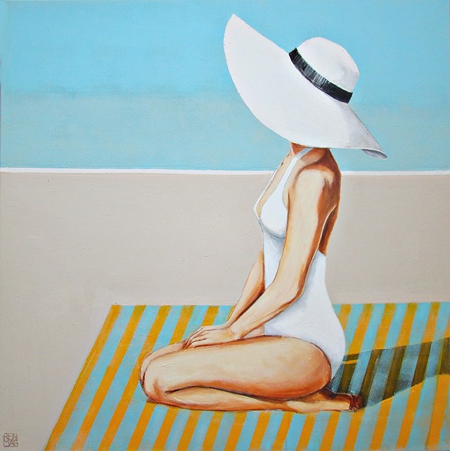 Living room painting by Renata Magda titled Encounter at the beach 