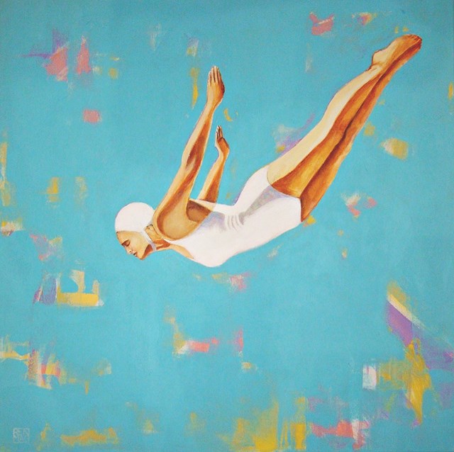 Living room painting by Renata Magda titled Jump II
