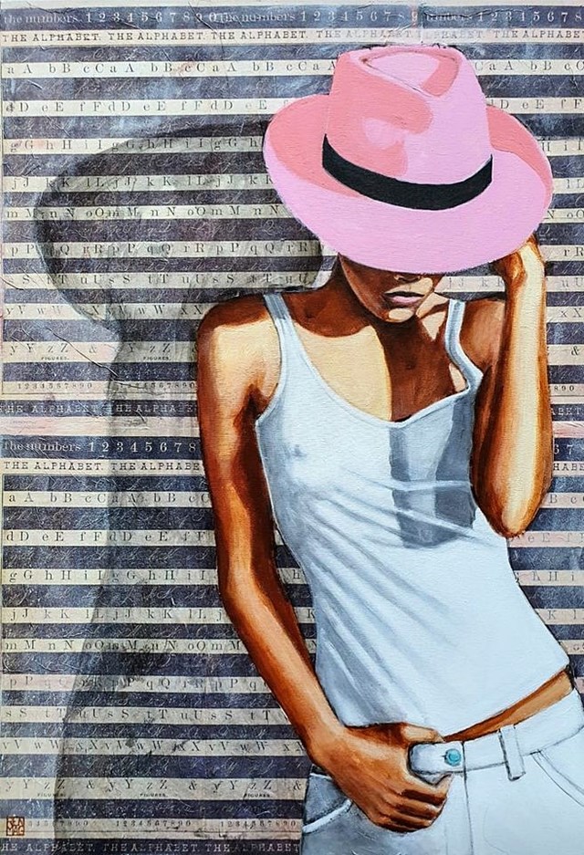 Living room painting by Renata Magda titled Pink hat