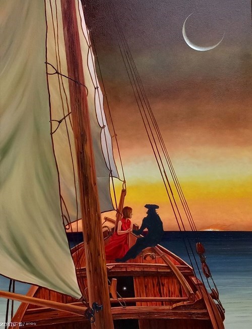 Living room painting by Mariusz Zdybał titled Friedrich's last cruise