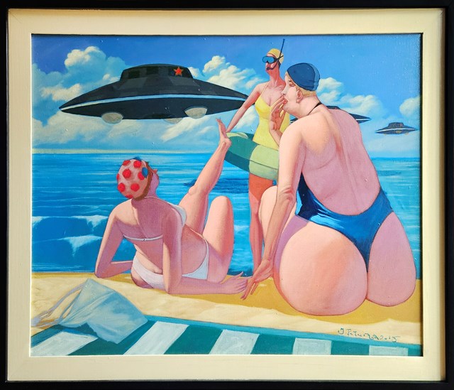 Obraz do salonu artysty Jacek Pałucha pod tytułem Niespodziewane spotkanie... Plaża w Dąbkach