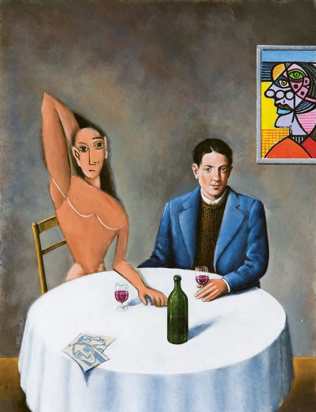 Living room print by Rafał Olbiński titled Picasso at the Lapin Agile I / XX