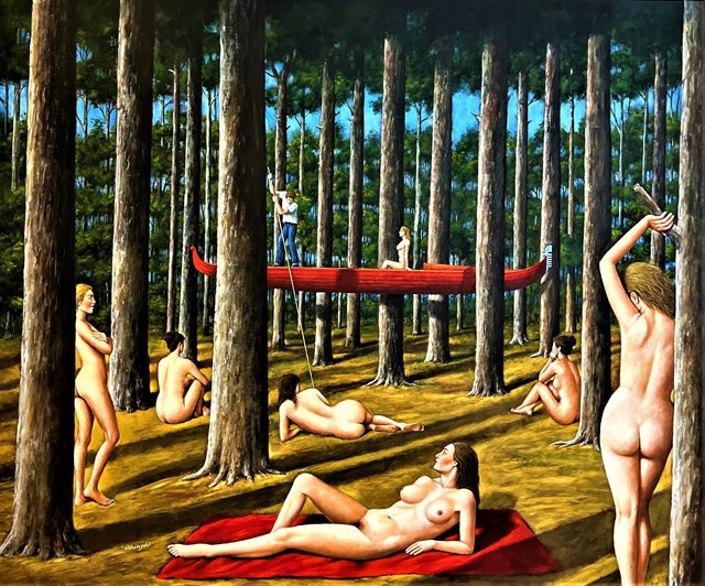 Obraz do salonu artysty Rafał Olbiński pod tytułem Czerwona gondola 