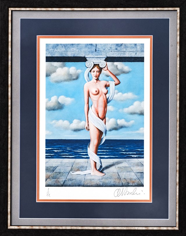 Living room print by Rafał Olbiński titled Caryatid, I/XX