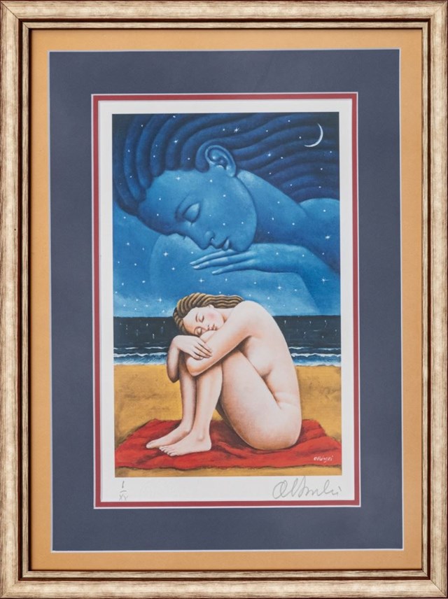 Living room print by Rafał Olbiński titled Sea Nap, I/XX