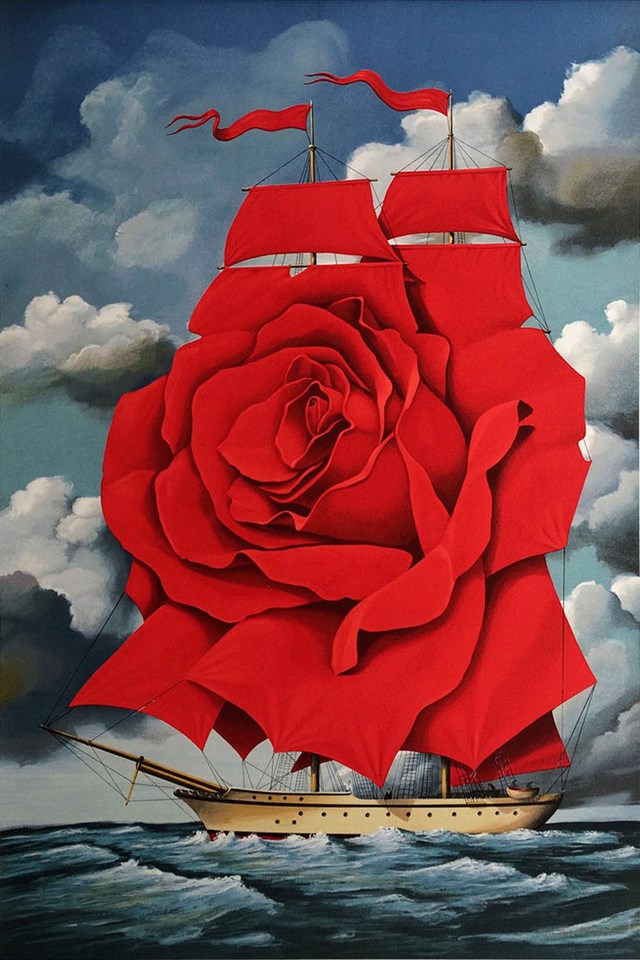 Grafika do salonu artysty Rafał Olbiński pod tytułem Red rose ship