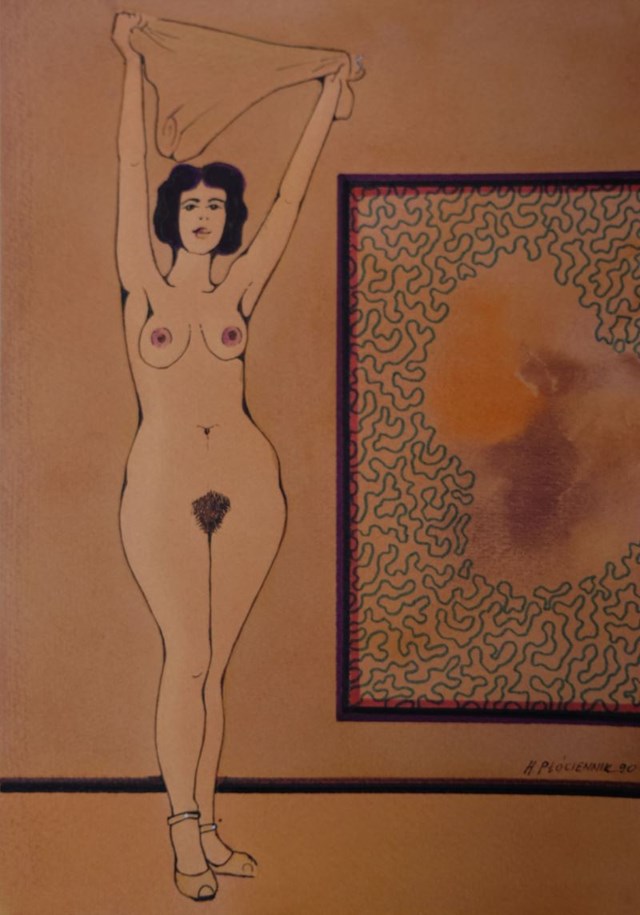 Obraz do salonu artysty Henryk Płóciennik pod tytułem Kobieta stojąca - akt na tle ściany 2