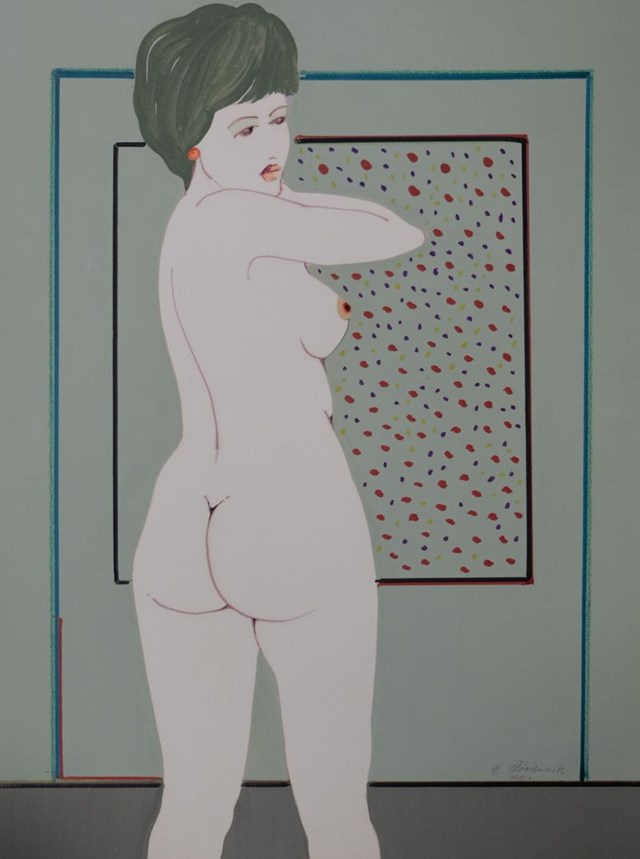 Living room painting by Henryk Płóciennik titled Standing woman act - 6