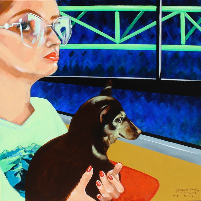 Living room painting by Małgorzata Łodygowska titled Transport publiczny