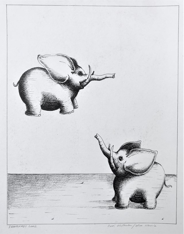 Obraz do salonu artysty Piotr Kamieniarz pod tytułem Dwa słonie