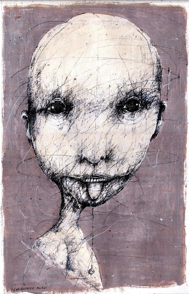 Grafika do salonu artysty Piotr Kamieniarz pod tytułem Nie będę trzymał języka za zębami