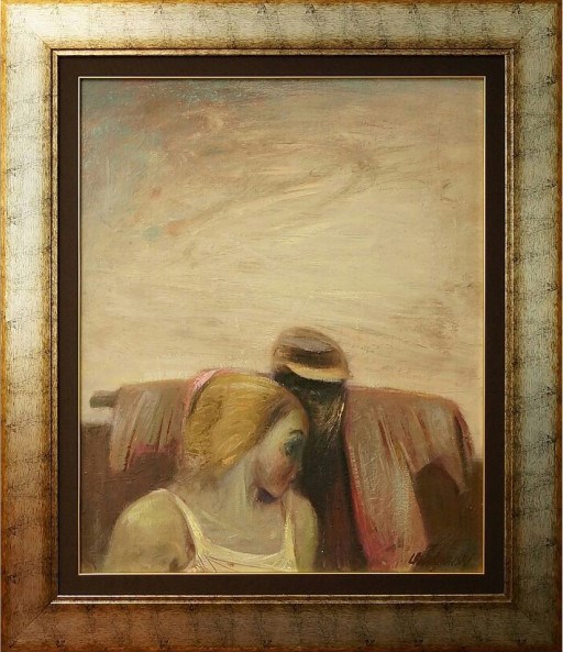 Living room painting by Janusz Lewandowski titled Girl With Scarecrow